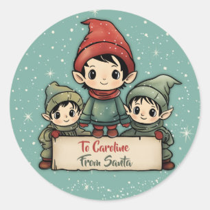Sticker Rond Cute Elf Personnalisé De Père Noël