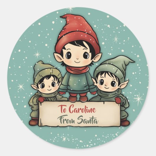 Sticker Rond Cute Elf Personnalisé De Père Noël (Devant)