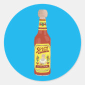 Sticker Rond Cute épicé Chats sauce chaude illustration bleu (Devant)