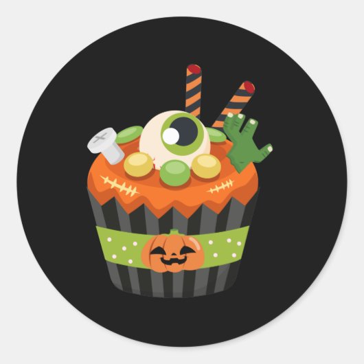 Sticker Rond Cute et Déplaisante Halloween Cupcake avec un Big  (Devant)