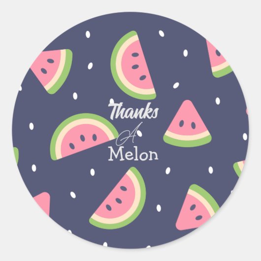Sticker Rond Cute Eté Bleu Vert Merci Watermelon (Devant)