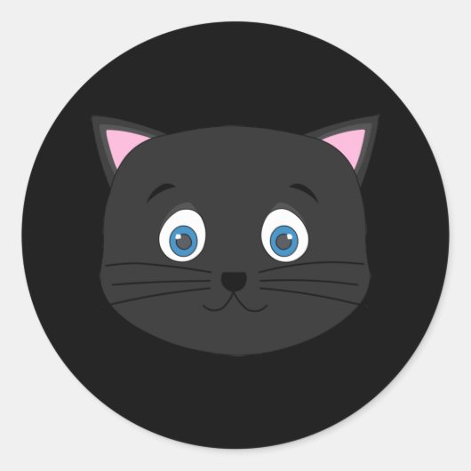 Sticker Rond Cute face de chat noir (Devant)