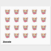 Sticker Rond Cute fairchat mangeant des nouilles de ramen (Feuille)
