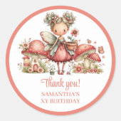 Sticker Rond Cute Fairy 5th Birthday Pink Mushroom Thank You   (Devant)