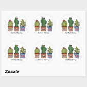 Sticker Rond Cute Famille Cactus En Aquarelle (Feuille)