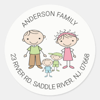 Sticker Rond Cute Family of 4 Return Adresse Classic Round Sti