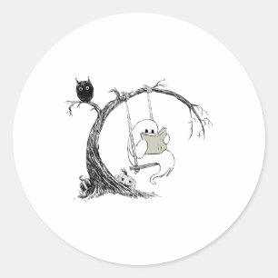 Sticker Rond Cute Fantôme Balayage Livre de lecture Halloween F