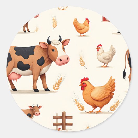 Sticker Rond Cute Farm Animals Barn Pattern (Devant)