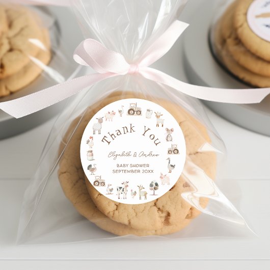 Sticker Rond Cute Farm Animaux Boho Baby shower Merci