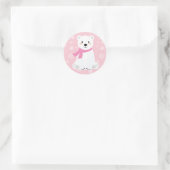 Sticker Rond Cute fille Ours polaire hiver Flocon de neige rose (Sac)