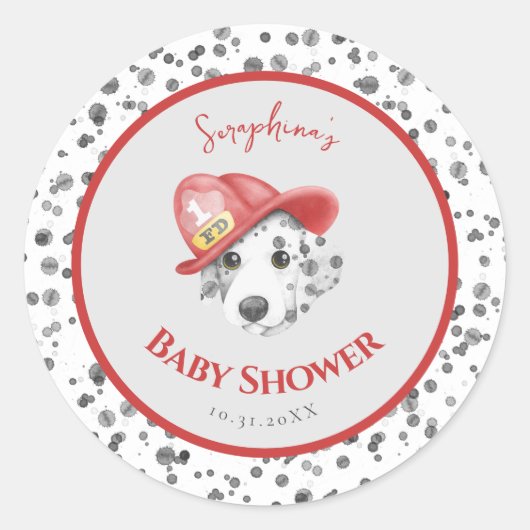 Sticker Rond Cute Fire Fighter Baby shower dalmate (Devant)