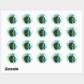 Sticker Rond Cute Fish Ocean Under the Sea School Nom des enfan (Feuille)
