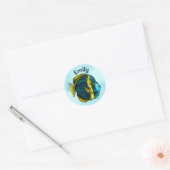Sticker Rond Cute Fish Ocean Under the Sea School Nom des enfan (Enveloppe)