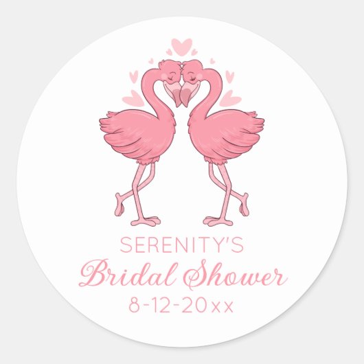 Sticker Rond Cute Flamingo Pink Tropical Beach Bridal Shower (Devant)