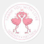 Sticker Rond Cute Flamingos Tropical Beach Wedding Thank You (Devant)