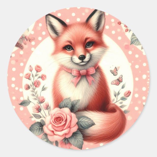 Sticker Rond Cute Floral Baby Fox (Devant)
