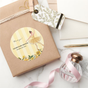 Sticker Rond Cute Floral Jaune Ballerina Baby shower