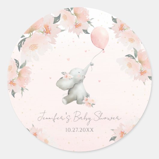 Sticker Rond Cute Floral Watercolor Elephant with Balloon (Devant)