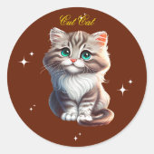 Sticker Rond Cute Fluffy Gray Tabby Kitten with Big Blue Eyes (Devant)
