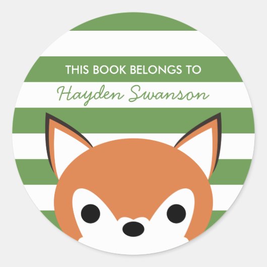 Sticker Rond Cute Fox | Ce Livre Appartient À (Devant)