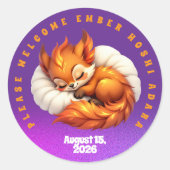 Sticker Rond Cute Fox Cub Asleep in Starry Night Sky (Devant)