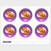 Sticker Rond Cute Fox Cub Asleep in Starry Night Sky (Feuille)