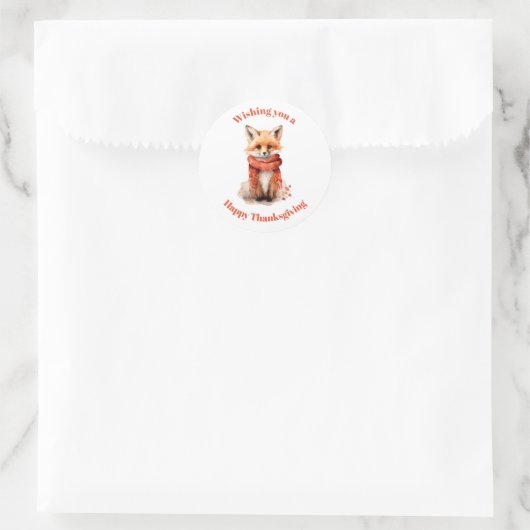 Sticker Rond Cute Fox Pup in a Red Scarf Thanksgiving (Sac)