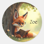 Sticker Rond Cute fox reading a book, custom  (Devant)