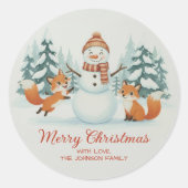 Sticker Rond Cute Foxes and Snowman Merry Christmas (Devant)