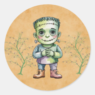 Sticker Rond Cute Frankenstein Halloween Anniversaire