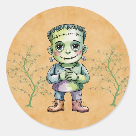 Sticker Rond Cute Frankenstein Halloween Anniversaire (Devant)