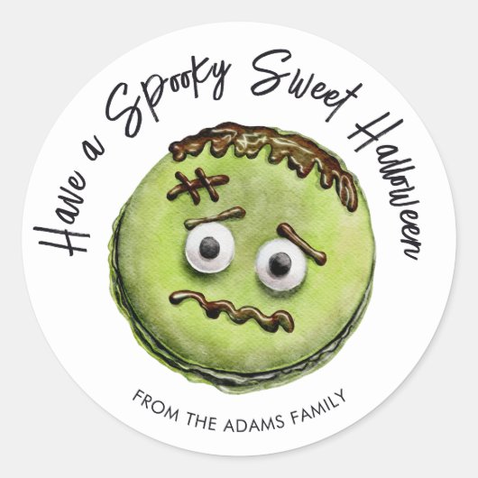 Sticker Rond Cute Frankenstein Monster Green Macaron (Devant)