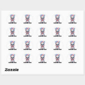 Sticker Rond Cute French Bulldog American Flag with Hearts (Feuille)