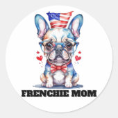 Sticker Rond Cute French Bulldog American Flag with Hearts (Devant)