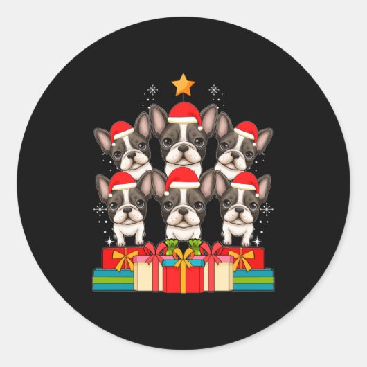Sticker Rond Cute French Bulldog Le Frenchie Christmas Tree Xma (Devant)