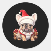Sticker Rond Cute French Bulldog Santa Hat Merry Christmas T Sh (Devant)