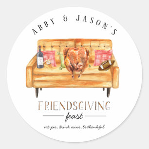 Sticker Rond Cute Friendsgiving Dîner de Thanksgiving Merci