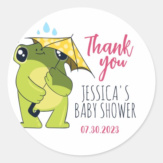 Sticker Rond Cute Frog Dans Le Baby shower De Pluie (Devant)