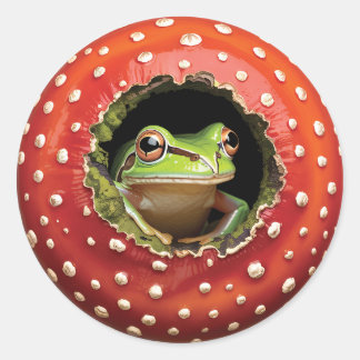 Sticker Rond Cute Frog in Mushroom - Funny Woodland Frog
