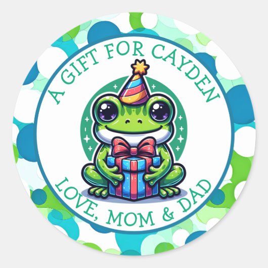 Sticker Rond Cute Frog Theme Boy's Birthday Party (Devant)