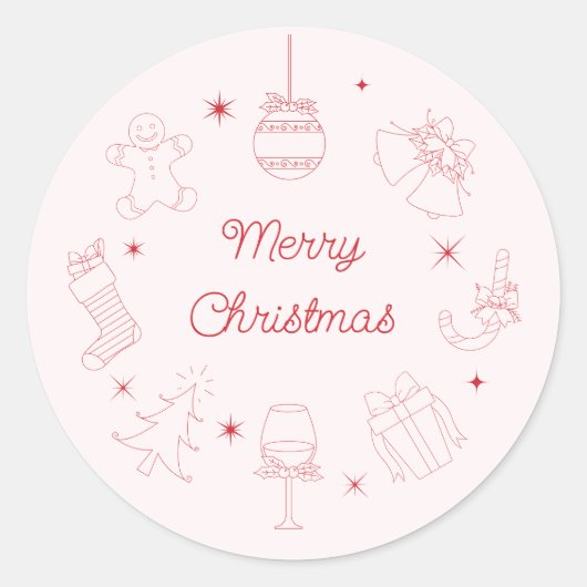 Sticker Rond Cute Fun Pink Red Hand Drawn Christmas (Devant)