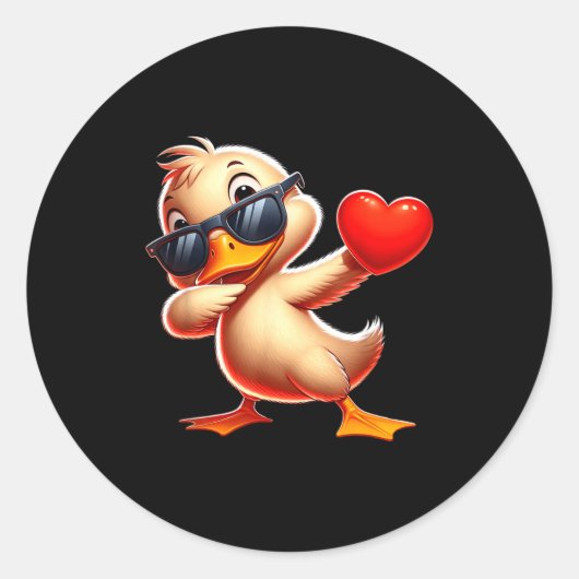 Sticker Rond Cute Funny Cool Duck Dabbing Heart Valentines Day  (Devant)