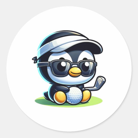 Sticker Rond Cute Funny Cool Penguin Golf Sports (Devant)