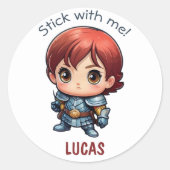 Sticker Rond Cute Funny Personnalisez Comic Kid Warrior (Devant)