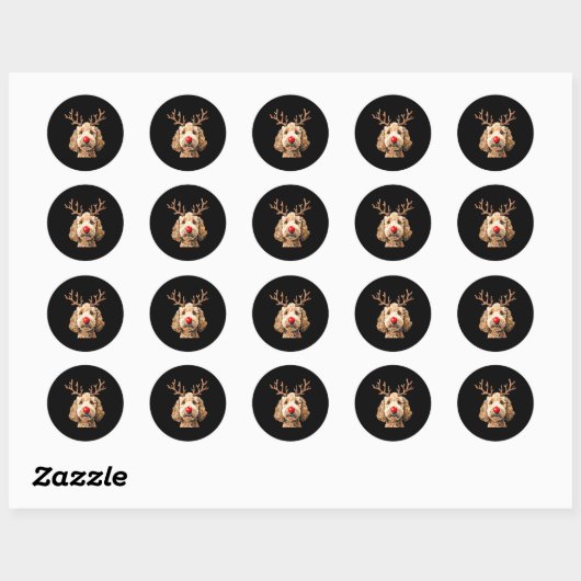 Sticker Rond Cute Funny Reindeer Santa Goldendoodle Christmas T (Feuille)