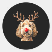 Sticker Rond Cute Funny Reindeer Santa Goldendoodle Christmas T (Devant)