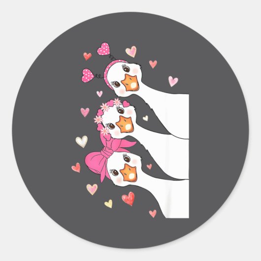 Sticker Rond Cute Funny Valentine Silly Gooses Heart Love Match (Devant)