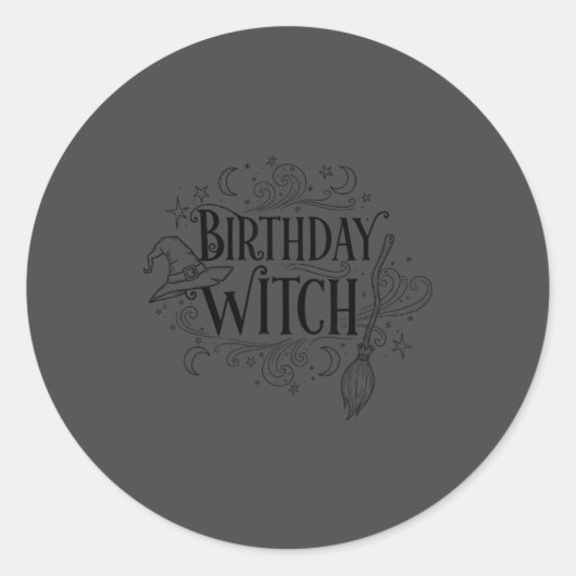 Sticker Rond Cute Funny Witch Witchy Birthday Witches Happy Wom (Devant)