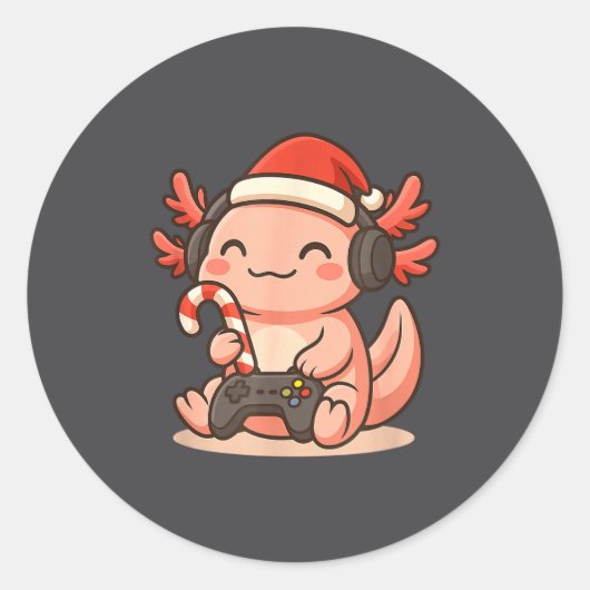 Sticker Rond Cute Gamer Axolotl Christmas Design (Devant)