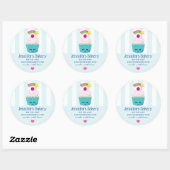 Sticker Rond Cute gâteau bleu avec Kawaii Face Business (Feuille)